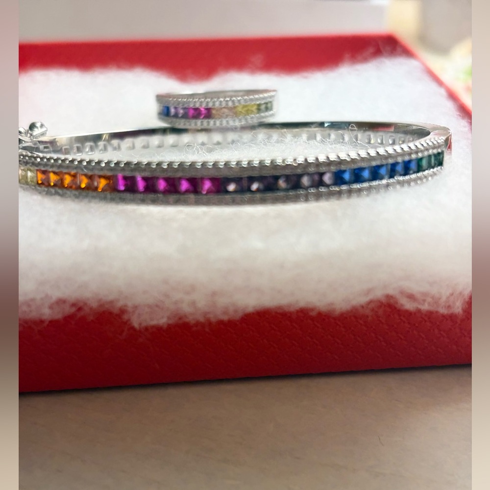Multicolor Silver Bracelet And Ring Set - image 4